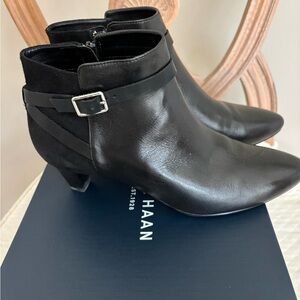 Cole Haan Black Leather Sylvan Bootie with Buckle